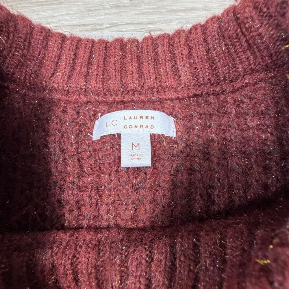 Lauren Conrad Cable Knit Sparkle Sweater Burgundy Size Medium - Picture 4 of 8